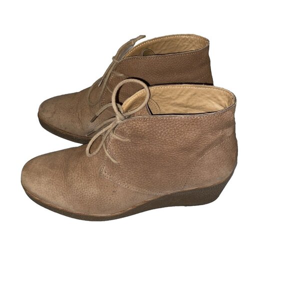 Lucky Brand Boots Womens 7.5 M Junes Desert Wedge Ankle Bootie Brown Leather - Picture 5 of 13